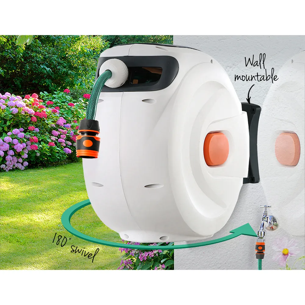 10m Retractable Water Hose Reel, UV Resistant, Spray Gun by Greenfingers