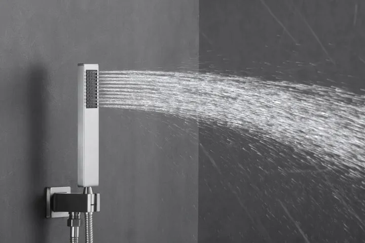 12-Inch Brushed Nickel Flush Mount Shower Faucet Set: 4-Way Thermostatic Control, 64-Color LED Lights, Bluetooth Music, Body Sprayers, and Regular Head