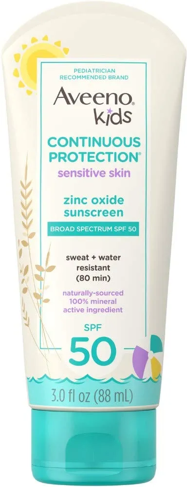 Aveeno Kids Zinc Oxide Mineral Sunscreen Lotion for Children SPF50 3 oz
