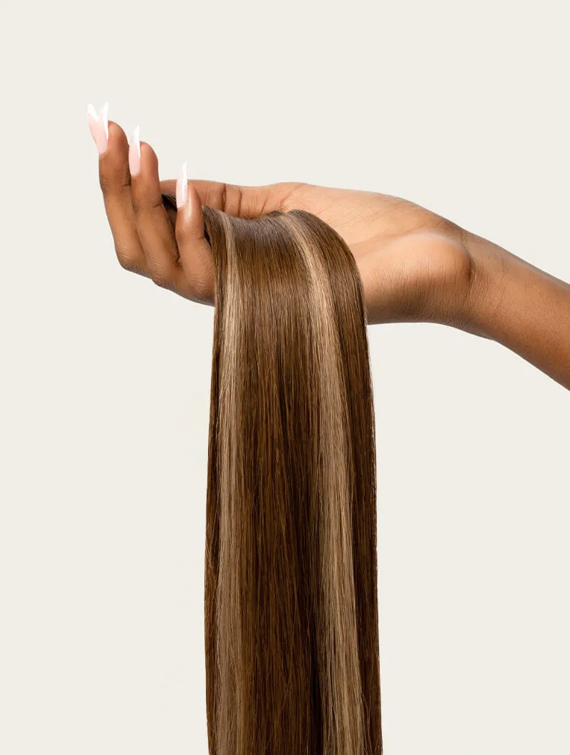 Brown Blonde Highlighted, 20" Seamless Clip-In Hair Extensions, PP4/18 | 180g