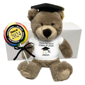 Graduation Teddy Bear Personalized Gift Set - 14" Taupe Bear