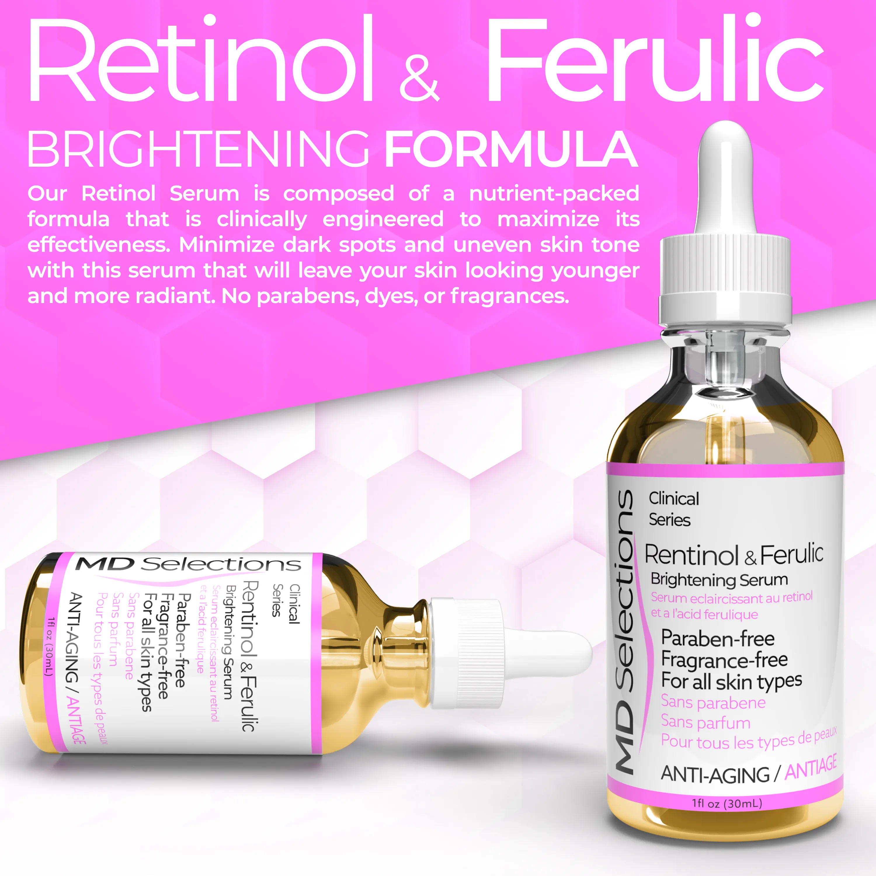 MD Selections Retinol Serum for Face, Hyaluronic Acid Serum for Face, Triple C Serum for Face Bundle, 3 Fl Oz (Pack of 3)