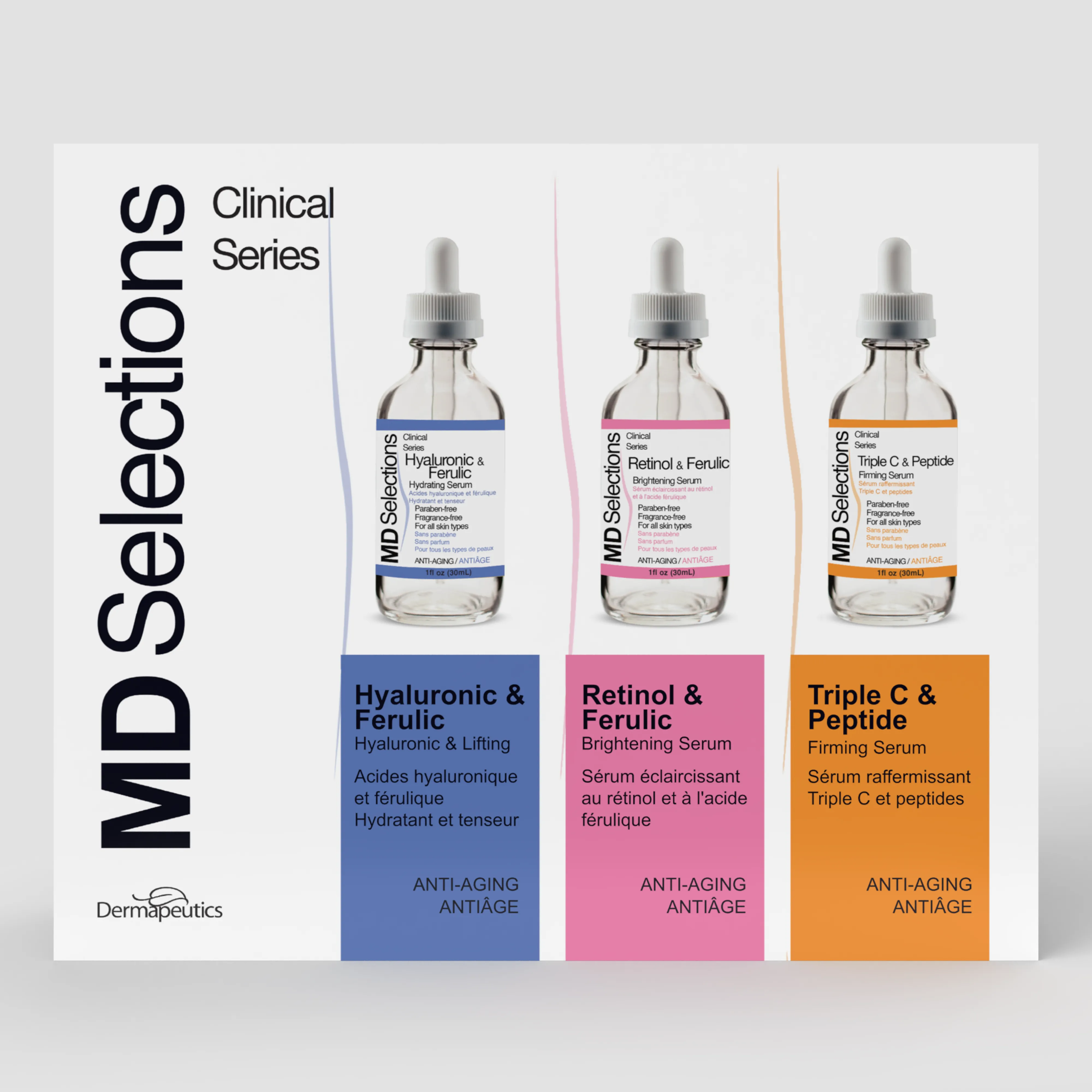 MD Selections Retinol Serum for Face, Hyaluronic Acid Serum for Face, Triple C Serum for Face Bundle, 3 Fl Oz (Pack of 3)