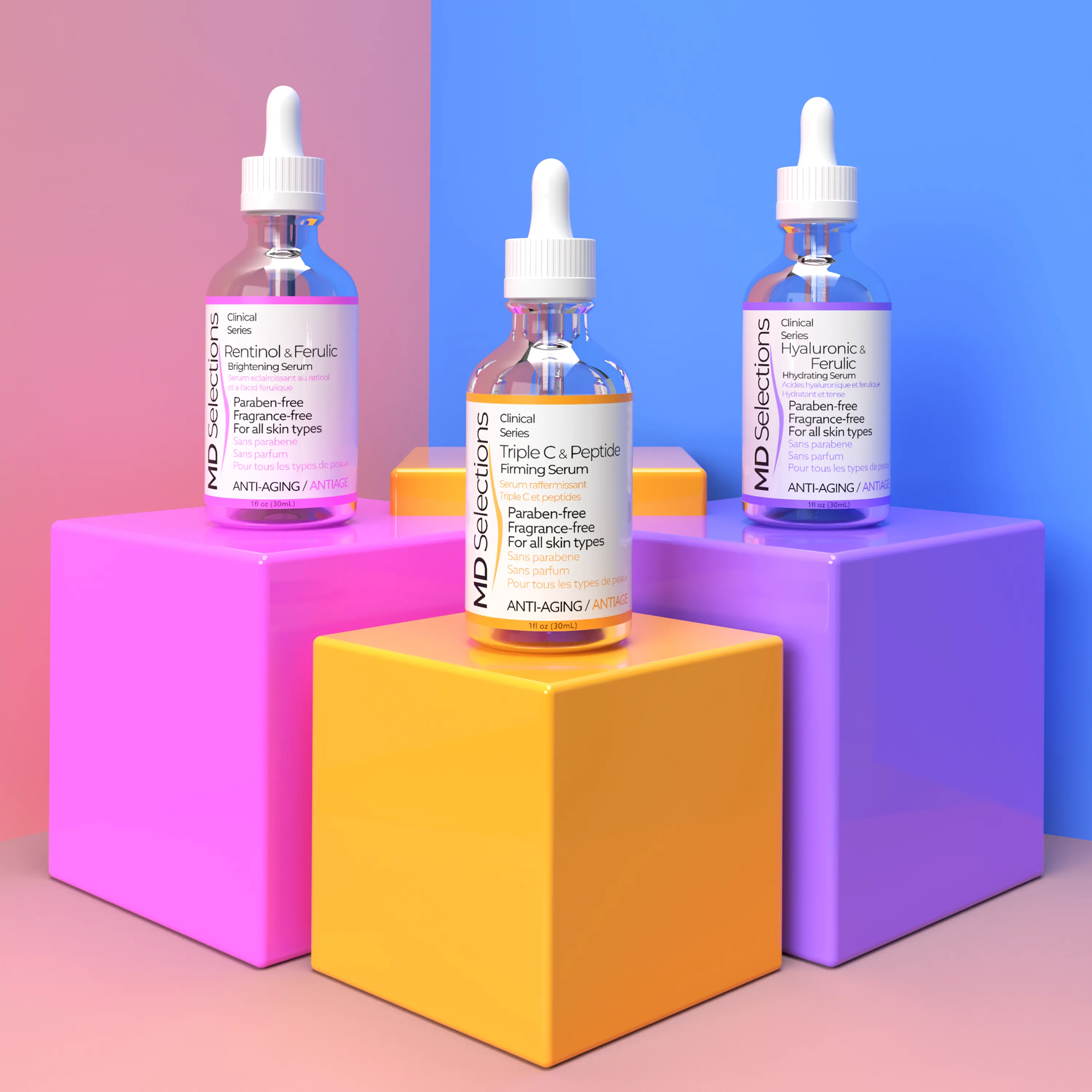 MD Selections Retinol Serum for Face, Hyaluronic Acid Serum for Face, Triple C Serum for Face Bundle, 3 Fl Oz (Pack of 3)