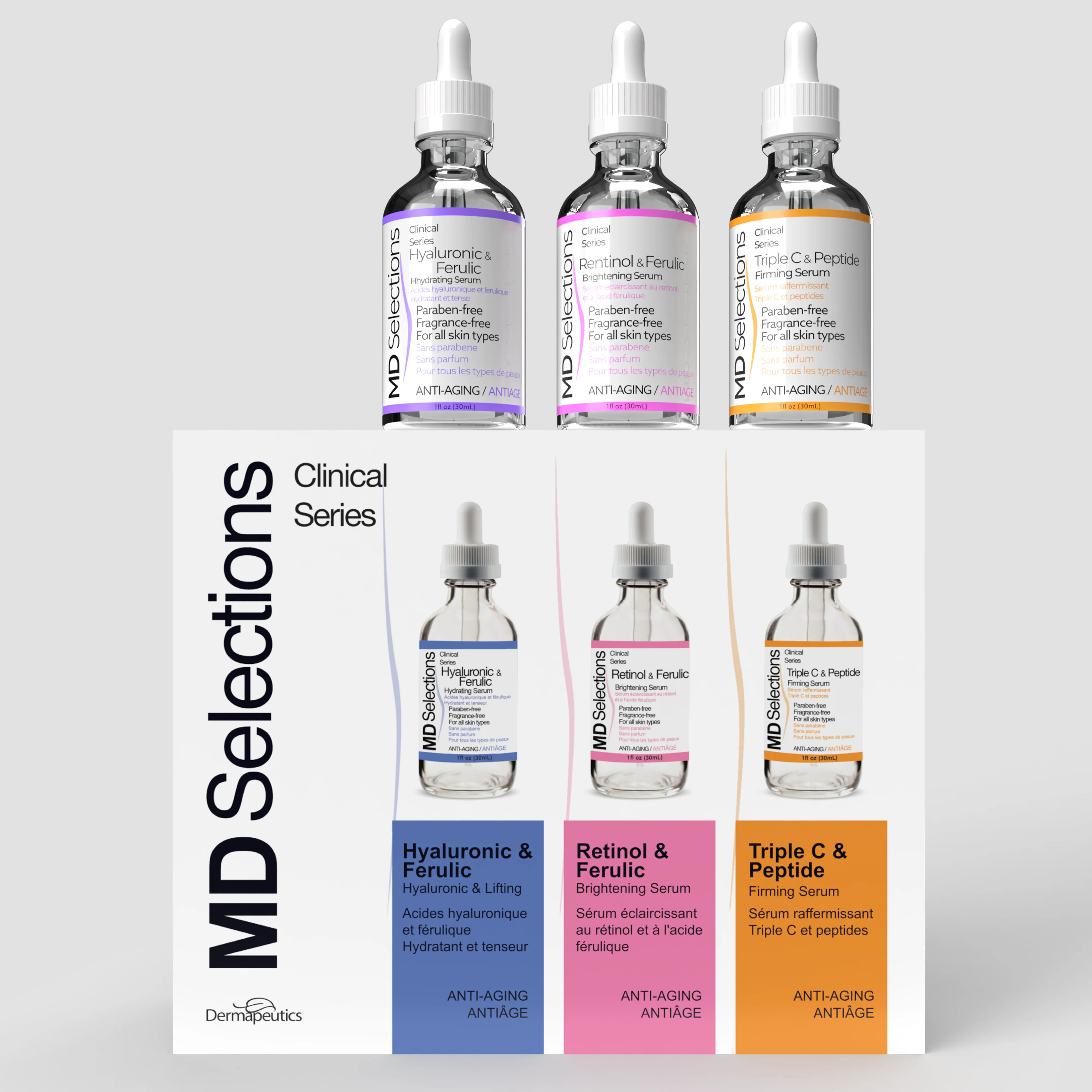 MD Selections Retinol Serum for Face, Hyaluronic Acid Serum for Face, Triple C Serum for Face Bundle, 3 Fl Oz (Pack of 3)