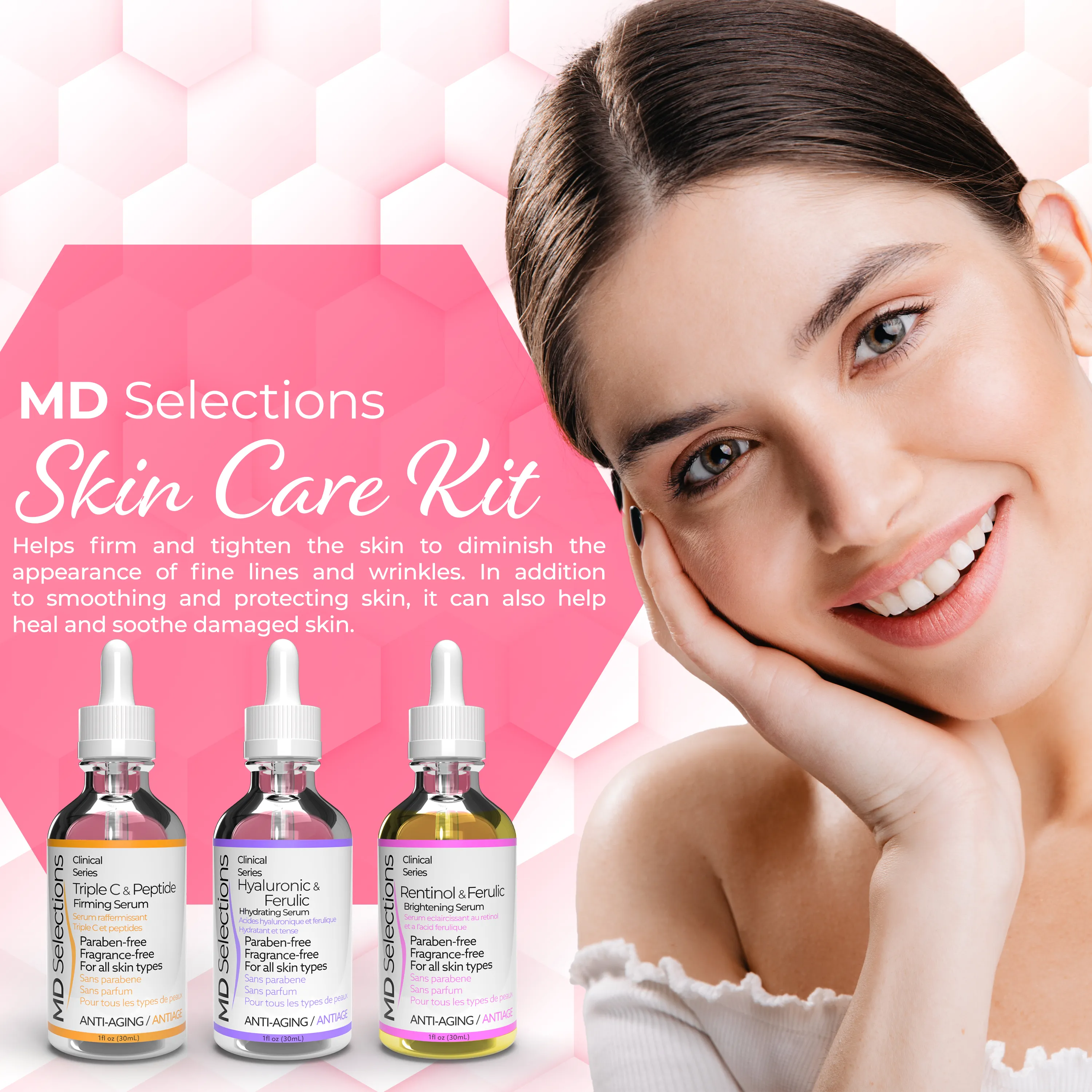 MD Selections Retinol Serum for Face, Hyaluronic Acid Serum for Face, Triple C Serum for Face Bundle, 3 Fl Oz (Pack of 3)