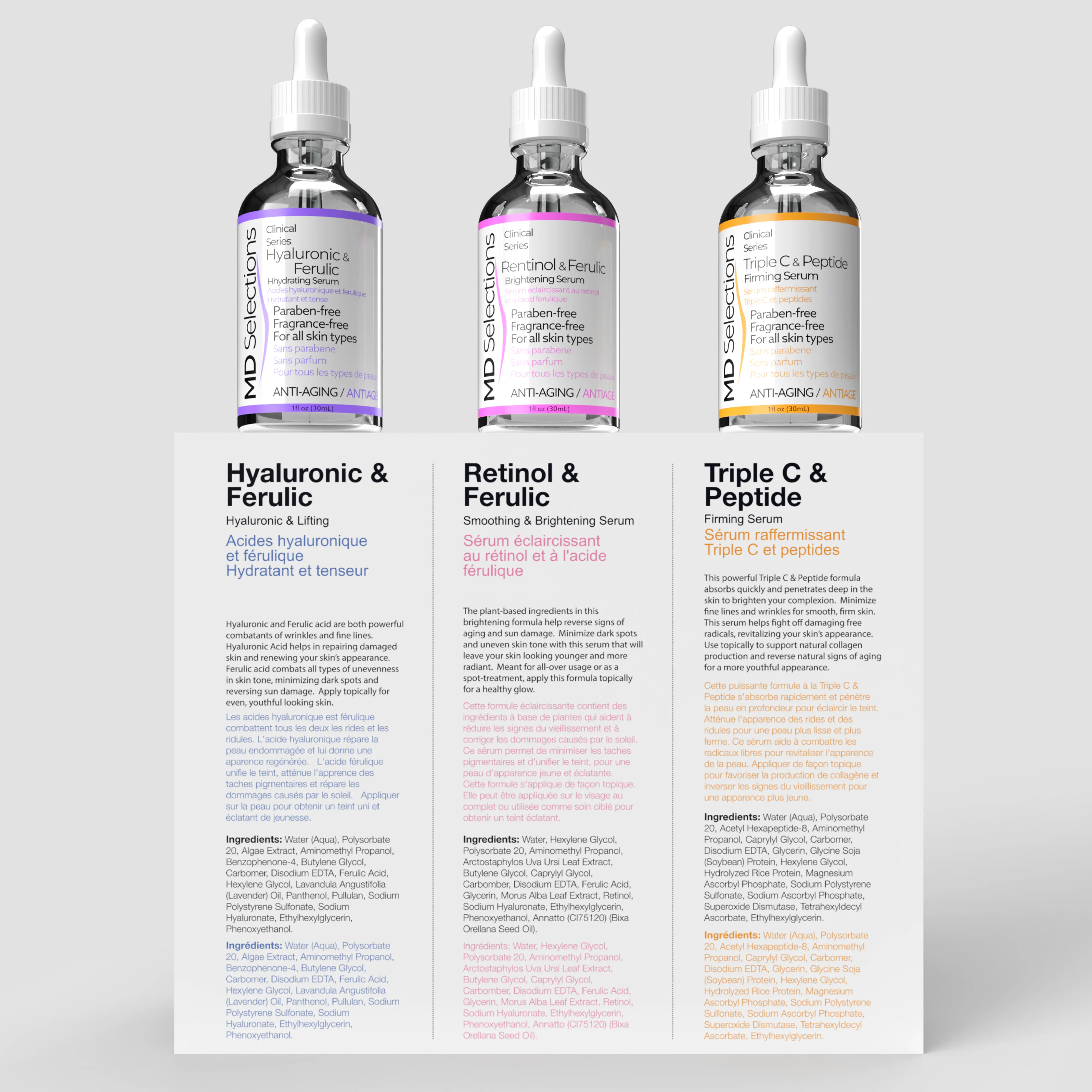 MD Selections Retinol Serum for Face, Hyaluronic Acid Serum for Face, Triple C Serum for Face Bundle, 3 Fl Oz (Pack of 3)