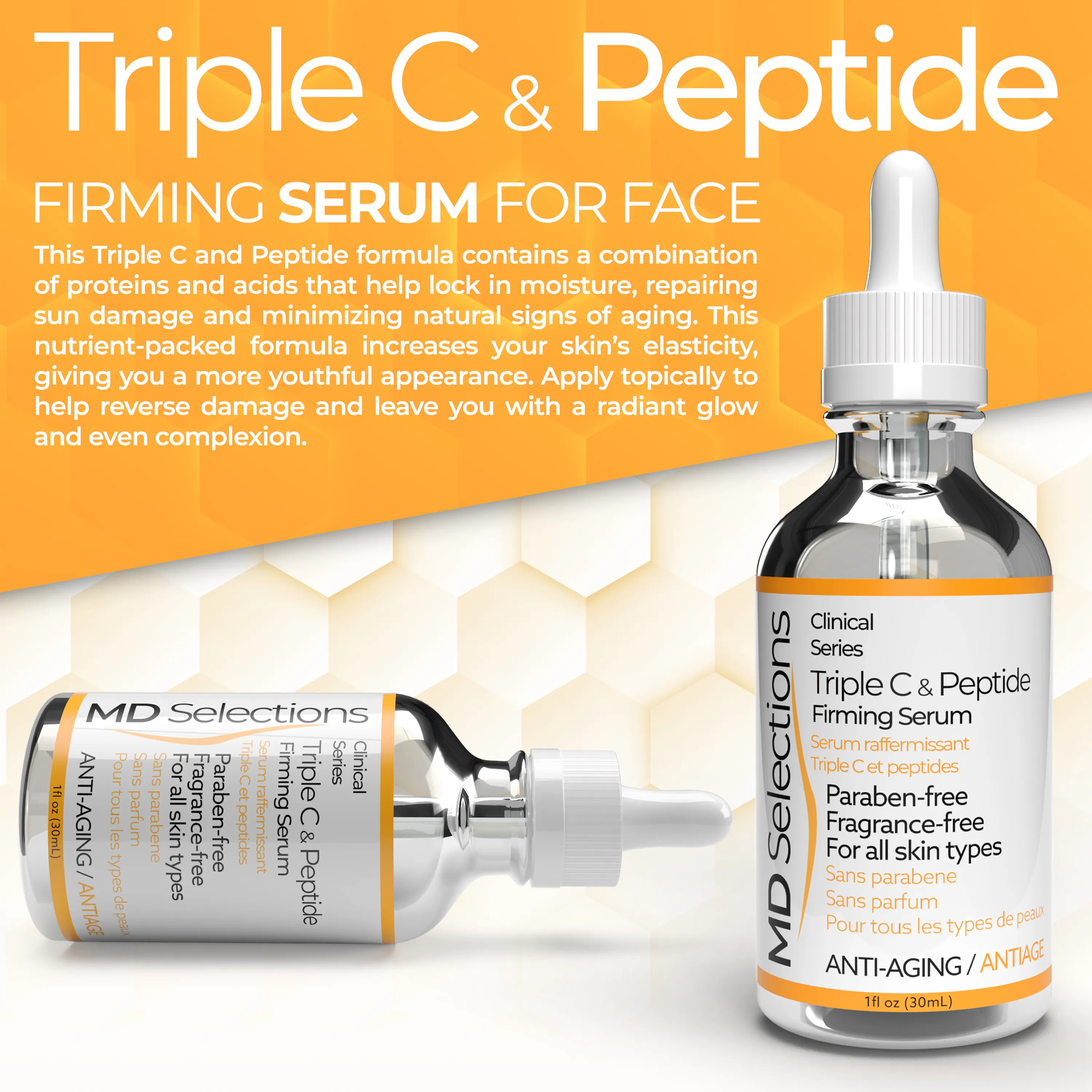MD Selections Retinol Serum for Face, Hyaluronic Acid Serum for Face, Triple C Serum for Face Bundle, 3 Fl Oz (Pack of 3)