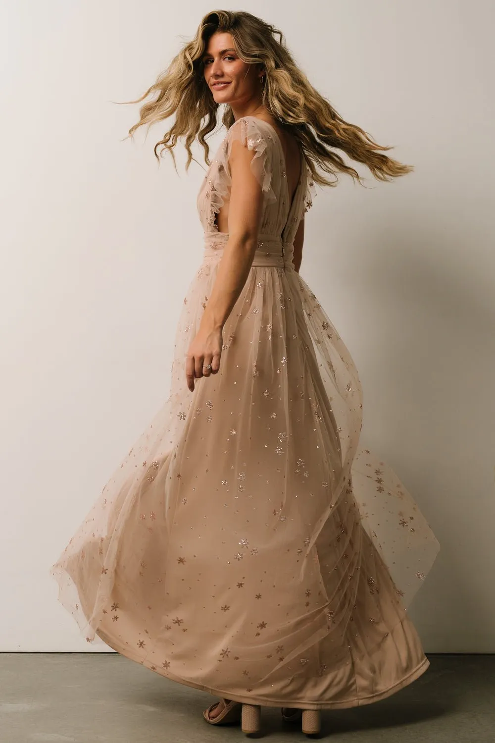 Nova Shimmer Maxi Dress | Natural   Blush