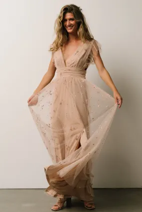 Nova Shimmer Maxi Dress | Natural   Blush
