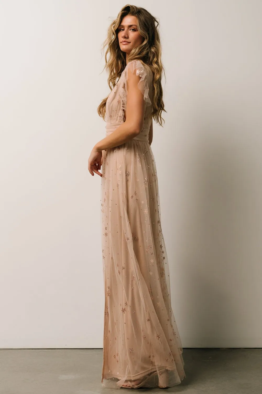 Nova Shimmer Maxi Dress | Natural   Blush