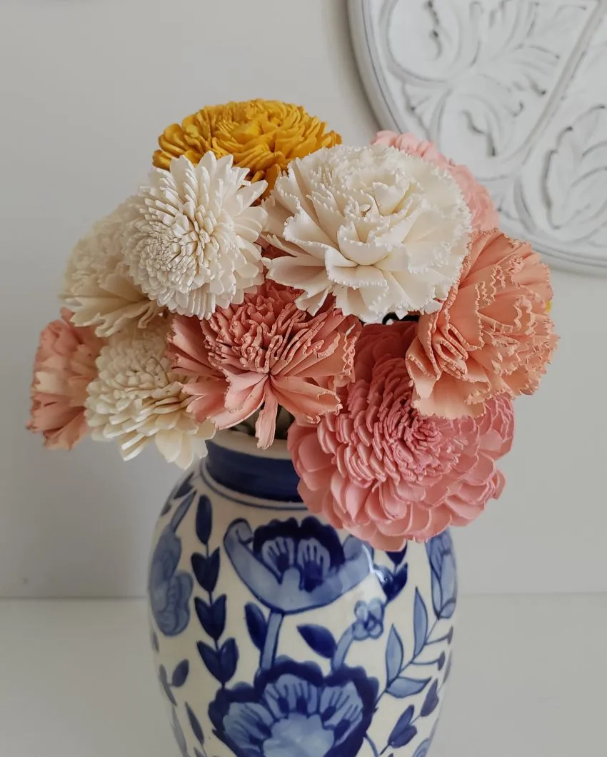 Rubel Sholapith DIY Flower Bunch Bunch | Vase Not Included | 12 Flower Heads