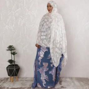 Whispering Blush Pure Fransawi Silk Chiffon Fabric with Silver Floral Embroidery, 110cm Width - Traditional Garbasaar, Piece of 2.0 Mtrs-D18645